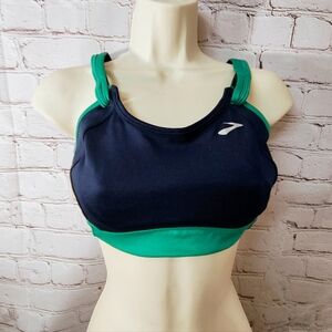 Brooks Wire Free Fiona 32D Navy Blue Green Sports Bra